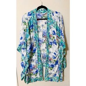 Blue Floral Asymmetric Kimono